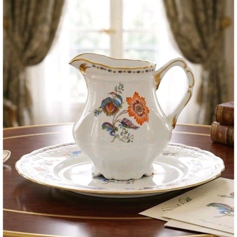 Royale Limoges Persan Rouge Creamer & 8" Plate Set Towle France French Porcelain